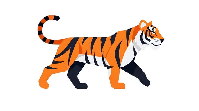 Colorful vector illustration of a walking tiger on white background