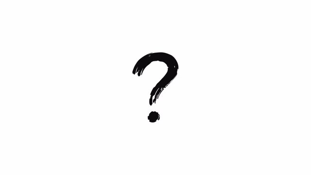Hand Drawn Question Mark Brush 4K Black on White Background Dry Bristle Animation