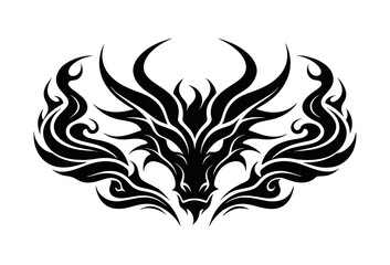 Fototapeta premium Tribal dragon head silhouette with flame wings tattoo design