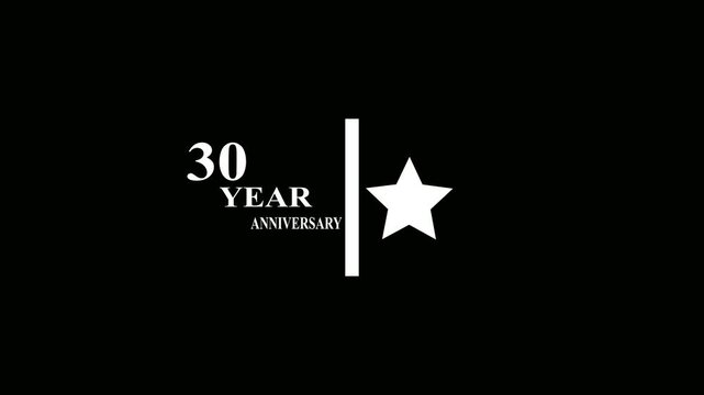 30 Years Anniversary Motion Graphic 4K footage with star.  Particles and Number, Animated 30 years  Wishes black  Background with alpha channel 4k animation video.