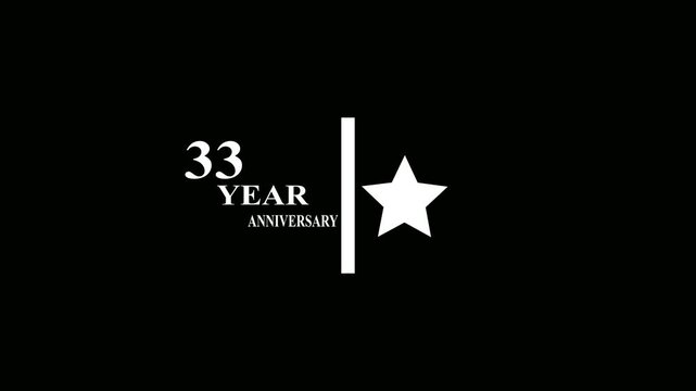33 Years Anniversary Motion Graphic 4K footage with star.  Particles and Number, Animated 33 years  Wishes black  Background with alpha channel 4k animation video.