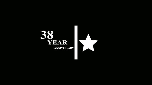 38 Years Anniversary Motion Graphic 4K footage with star.  Particles and Number, Animated 38 years  Wishes black  Background with alpha channel 4k animation video.