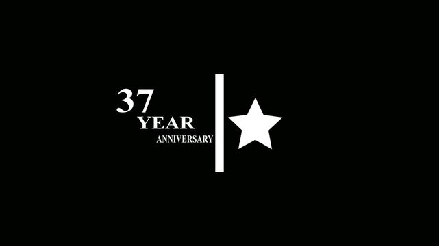 37 Years Anniversary Motion Graphic 4K footage with star.  Particles and Number, Animated 37 years  Wishes black Background with alpha channel 4k animation video.