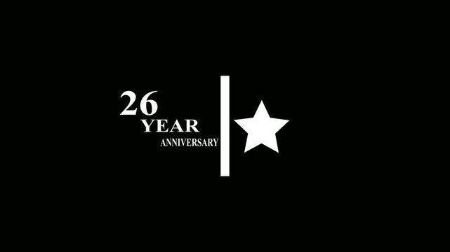 26Years Anniversary Motion Graphic 4K footage with star.  Particles and Number, Animated 26 years  Wishes black  Background with alpha channel 4k animation video.