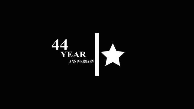 44 Years Anniversary Motion Graphic 4K footage with star.  Particles and Number, Animated 44 years  Wishes ,black  Background with alpha channel 4k animation video.