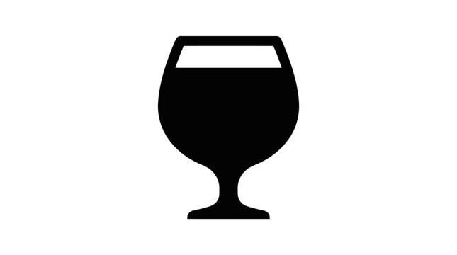 Black silhouette of a brandy snifter glass filled with liquid.