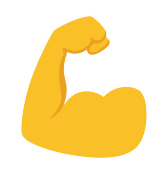 3D biceps emoji gesture illustration, flexed muscle arm icon, fitness and bodybuilding strength symbol, strong muscular arm isolated on white background.