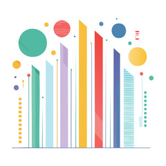 Obraz premium Flat design bar chart with colorful bars and circles