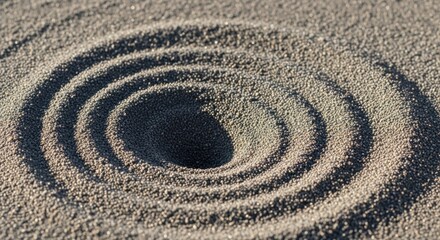 Obraz premium Close-up view of a spiraling vortex carved into fine sand, showcasing intricate patterns and natural design.