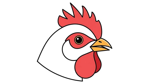 Cartoon rooster with red comb and wattle illustration.