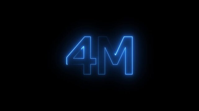 Glowing neon light 4M followers or subscribers celebration text animation on black background, Number 4M Neon Futuristic Effect, Trendy Glow Lighting, 4M animation neon text effect motion