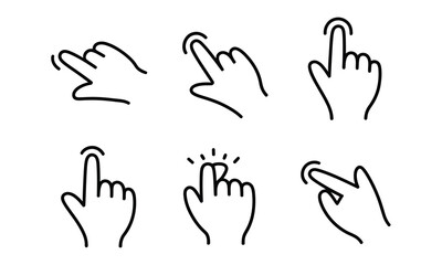 Fototapeta premium Hand gestures icons for clicking and pointing actions in a simple line style