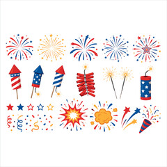 Obraz premium Fireworks and Sparklers with Red, White, and Blue Colors in Various Styles and Patterns Featuring Rockets, Patriotic, Celebration with Independence