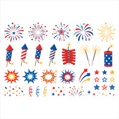 Obraz premium Fireworks and Sparklers with Stars and Bursts in Red, Blue, and Yellow Colors Featuring Celebration, Fourth of July, Patriotic with Festive
