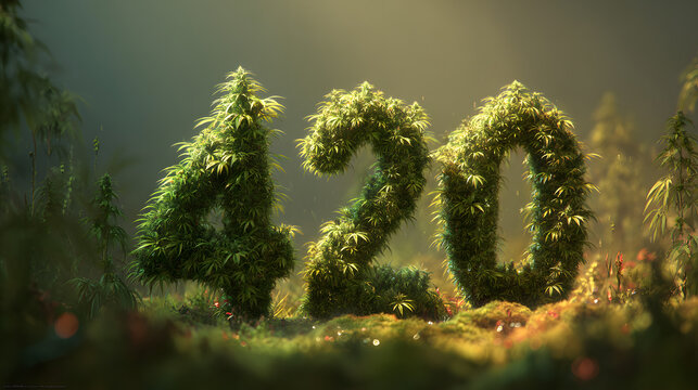 An idea for celebrating marijuana day is to have a large number 420 juxtaposed with lush green cannabis and hemp leaves.