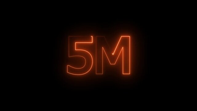 5 Millions Glowing neon line Letter Icon Animation. 5M followers and subscribers on black background 4K Video.