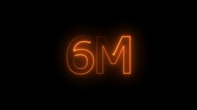 Glowing neon light 6M followers or subscribers celebration text animation on black background, Number 6M Neon Futuristic Effect, Trendy Glow Lighting, 6M animation neon text effect motion. 4k