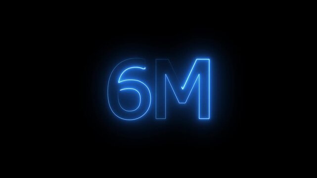 Glowing neon light 6M followers or subscribers celebration text animation on black background, Number 6M Neon Futuristic Effect, Trendy Glow Lighting, 6M animation neon text effect motion. 4k