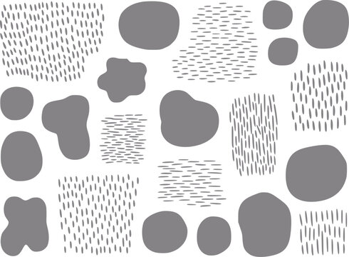 Abstract gray shapes and dashed lines pattern on white background