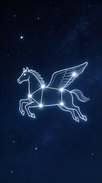 Stylized winged horse constellation emphasizing environmental sustainability and eco-tourism