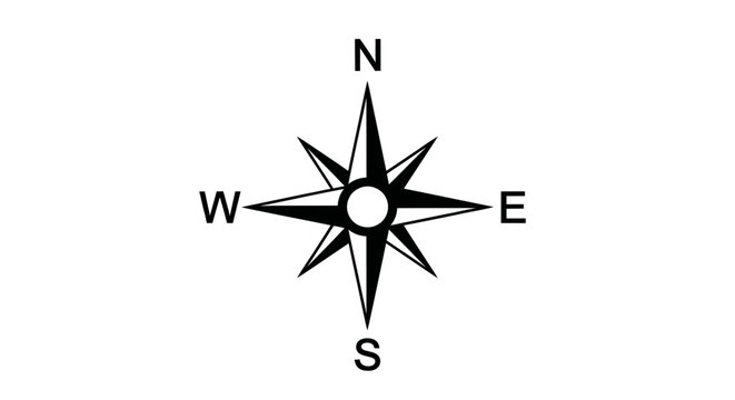 Classic black compass rose navigation symbol design.
