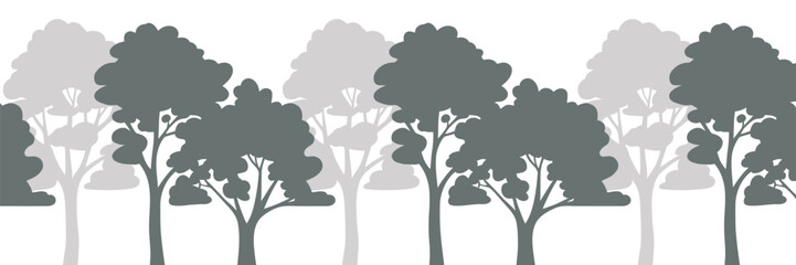Architectural CAD trees, minimal line drawing, side view forest outlines, wetland vegetation elements, landscape design vector illustration. © AYAT