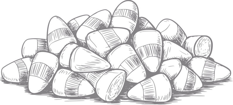 Hand-drawn of a pile of classic candy corn for halloween