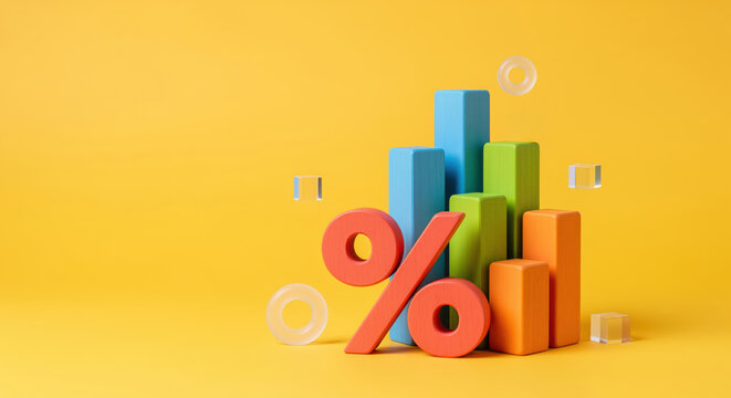 Interest rate change visual for mortgage pricing and savings offer messaging, made for loan comparison pages, tax season promos and consumer finance explainers about inflation pressure