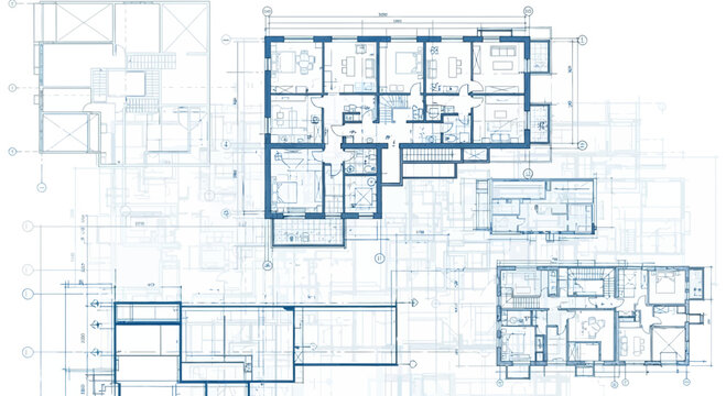 Blueprint architectural floor plan with detailed measurements and room layouts