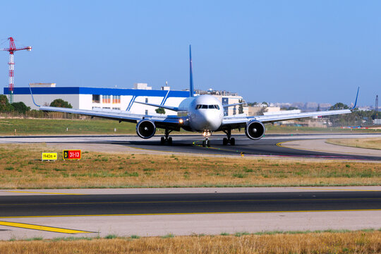 Luqa, Malta - June 13, 2026: Delta Air Lines Boeing 767-332ER (REG: N175DZ) vacating on taxiway Delta to park in apron 9, after a direct flight from New York JFK.