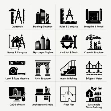Architecture and Construction Industry Vector Icon Set