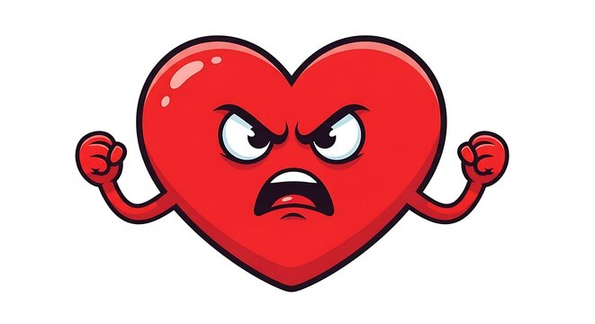 Red cartoon heart with angry expression and bandages.