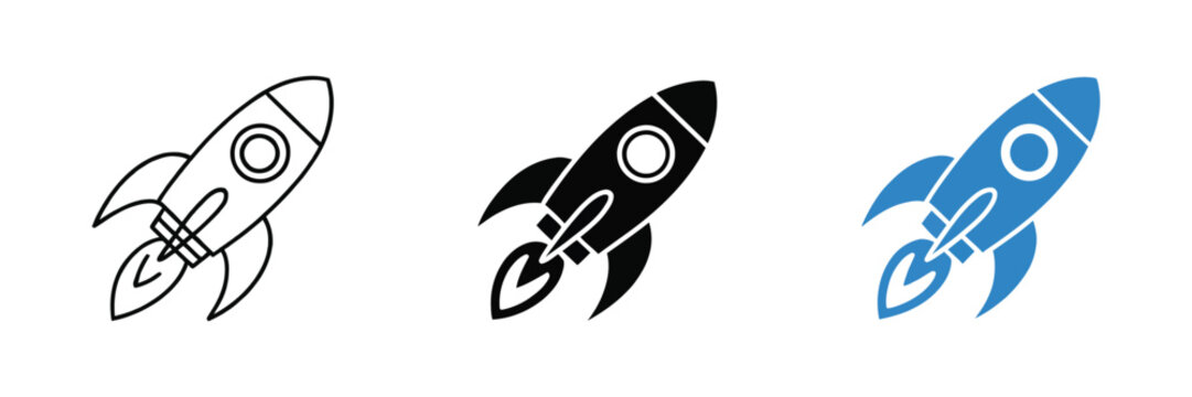 Rocket icon launching upward representing startup growth, innovation, and business acceleration for success, strategy, and project development concepts.