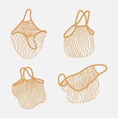 Fototapeta premium Set of Mesh Shopping Bags in Trendy Style. Eco Lifestyle and Zero Waste Concepts 