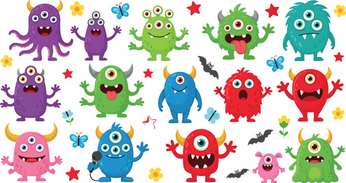 Cartoon monster illustration collection with colorful playful designs