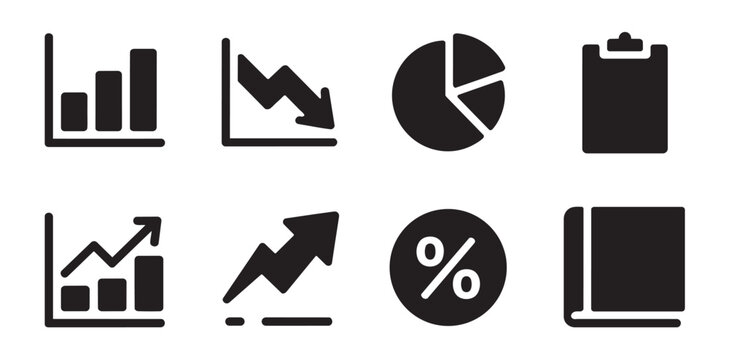 Modern Business Analytics Icons Showing Trends Growth Decline Charts and Percentages