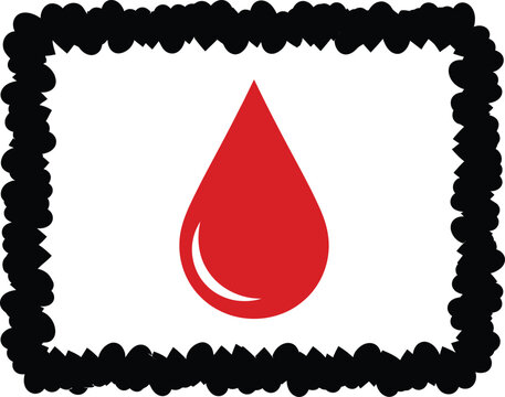 Red blood drop icon inside a black hand drawn square frame