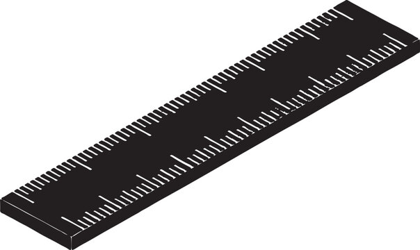 Black ruler with measurement markings isolated on white background measuring tool graphic design graduation centimeter millimeter education engineering drafting architecture