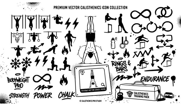 Calisthenics exercises silhouette icon set vector illustration