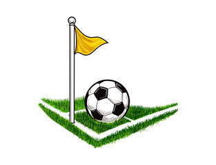 Soccer Ball on Green Field Pitch Corner with Yellow Flag Vector  © Yann