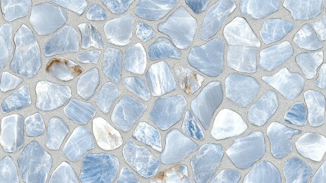 Light blue marble pebble stone texture mosaic tile floor background surface pattern design.