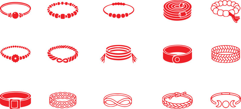 Friendship Bracelet Patterns and Woven Wristband Line Icons Set