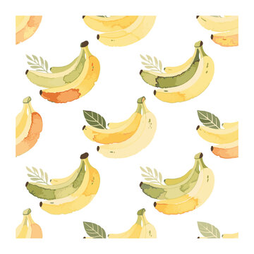 Seamless Watercolor banana  Pattern, Fresh Summer Fruit Background for Textile and Wrapping Paper, for design or anything 