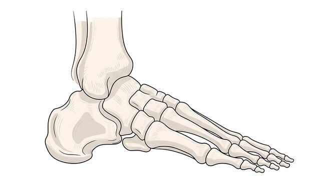 Anatomical diagram of human foot bones lateral view.