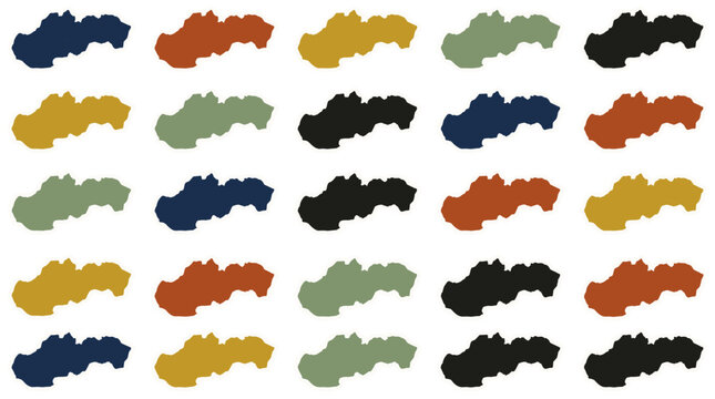 Collection of colorful camouflage pattern designs with various shapes and shades for creative projects