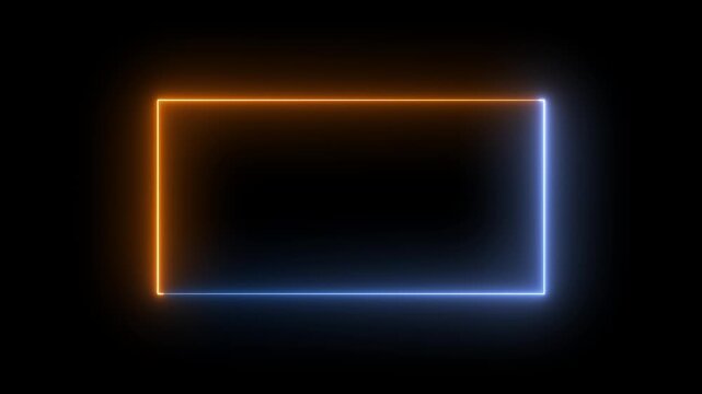 Glowing neon border light frame overlay animation for streaming video on a transparent background.Abstract neon lighting frame,rectangle frame icon animation.