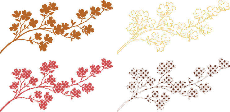 Decorative floral branches vector set, elegant botanical elements in various colors and styles, abstract flower and leaf designs for nature-inspired graphics isolated on White Background
