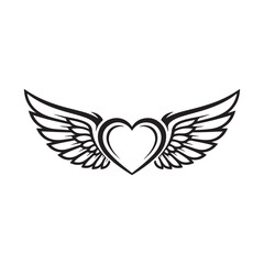 Heart with wings vector illustration in black and white line art for tattoo design and graphic icon © Zulfa