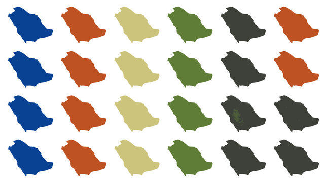 Collection of colorful dog silhouettes arranged in a grid pattern with vibrant hues and varied shades