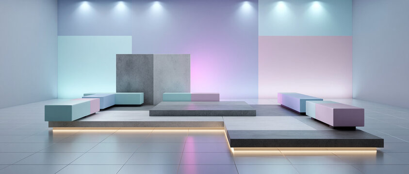 Modern interior design showcase minimalist space digital art studio setup contemporary aesthetic